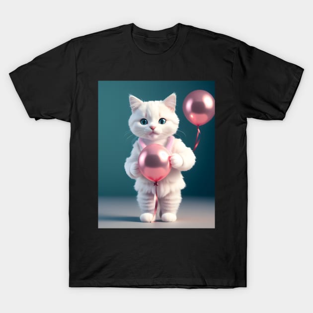 Cat with Balloons- Modern Digital Art T-Shirt by Ai-michiart